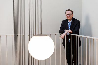Philosopher Markus Gabriel poses for a portrait in theThe New Institute Foundation in Hamburg, Germany