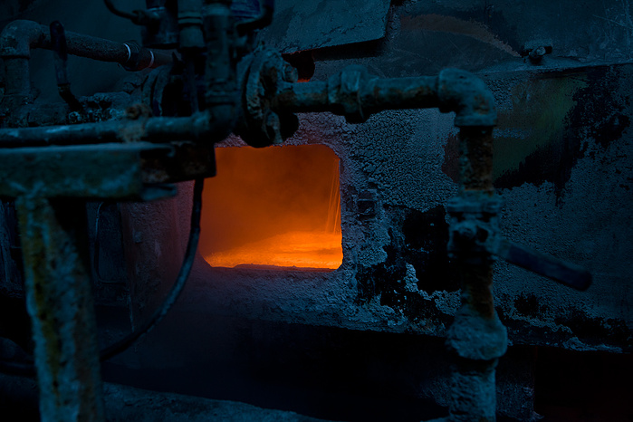 ENAMI (Empresa Nacional de Mineria), Chile. Oven at the copper foundry facilities in the Atacama desert. Industrial copper mining mine gold
