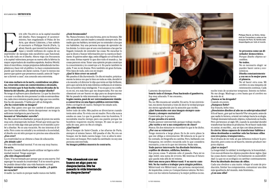 Tearsheet of Philippe Stark photographed for El Pais Semanal