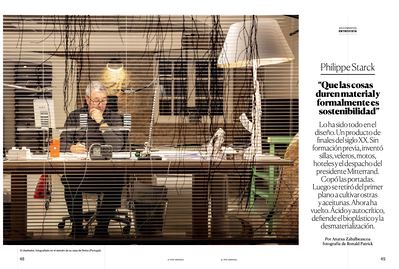 Tearsheet of Philippe Stark photographed for El Pais Semanal