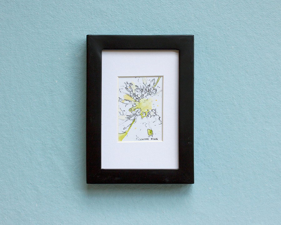 Yellow flowers drawn in pencil and painted with watercolours on mylar paper.