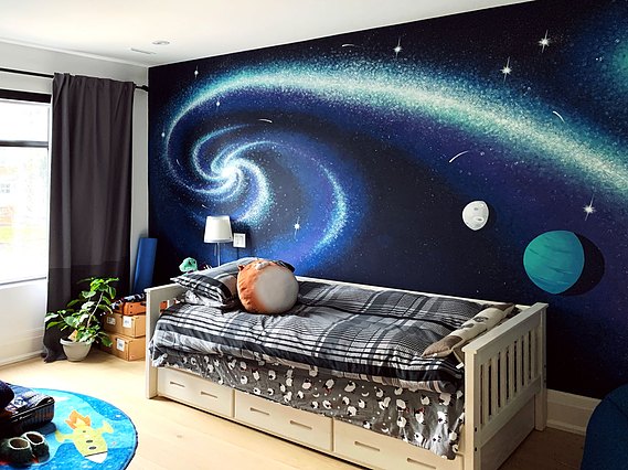 The final bedroom mural with furniture in place. 