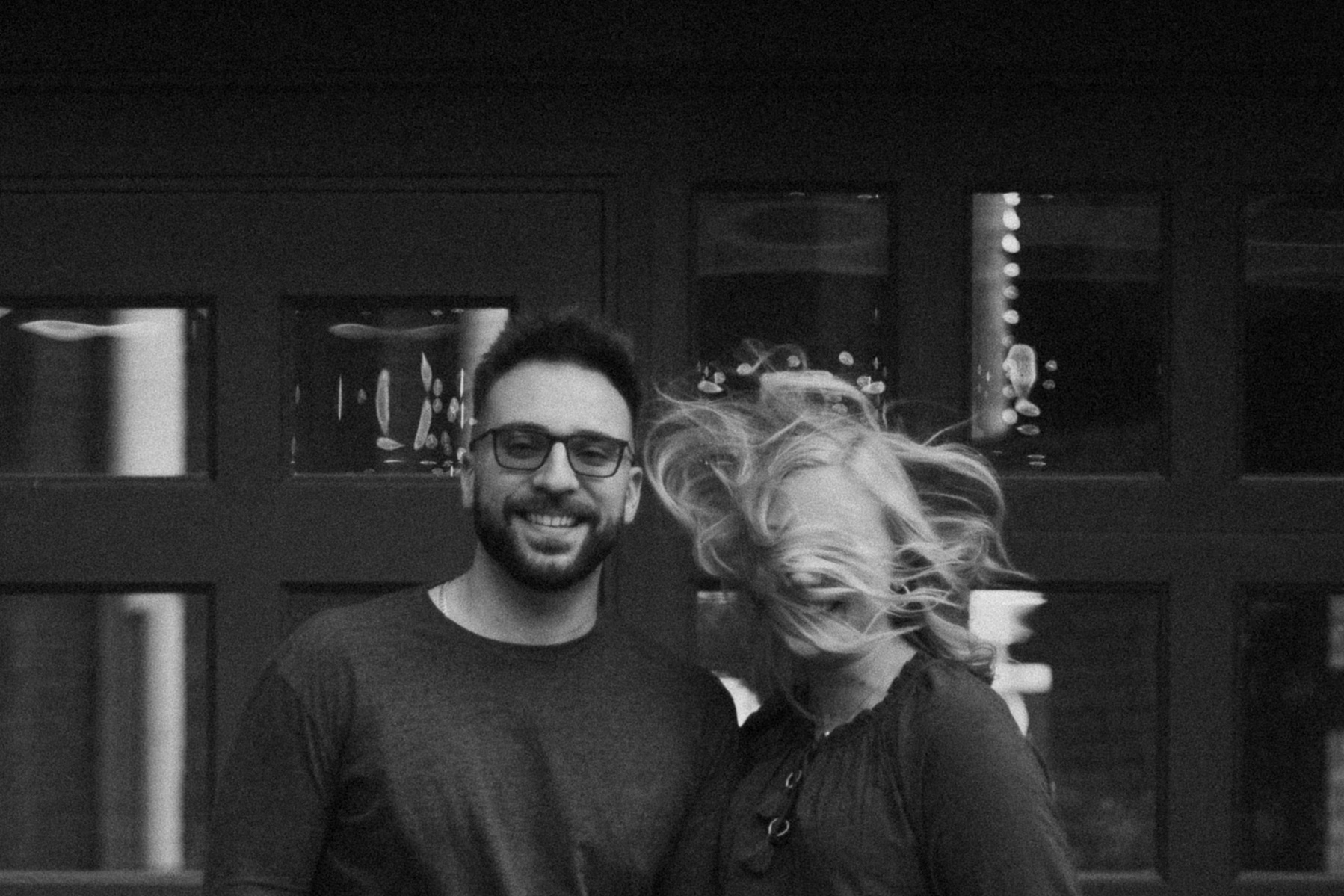 Black-and-white photo, Milwaukee engagement session, Pritzlaff, third ward, wedding couple
