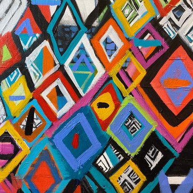 colorful abstract painting with geometric shapes