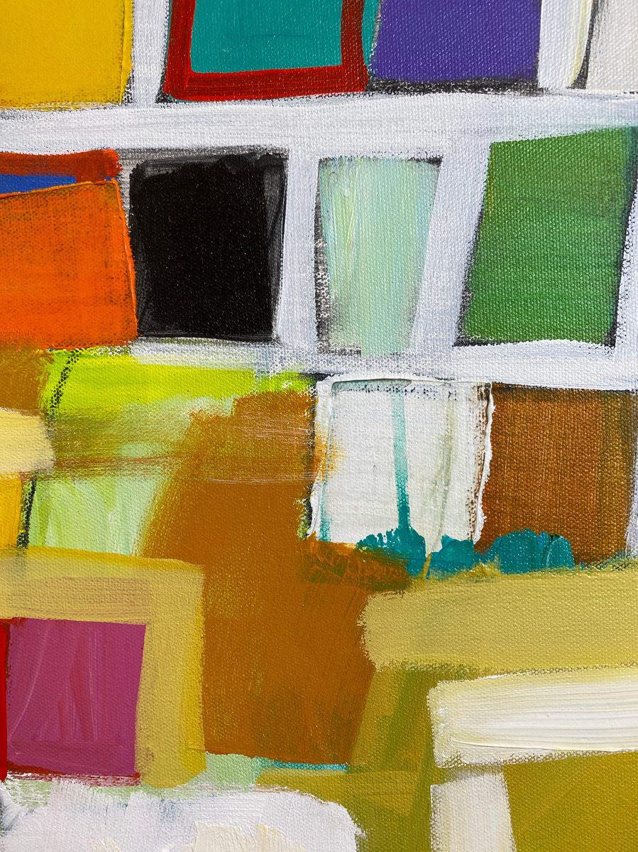 Colorful abstract grid acrylic painting on canvas