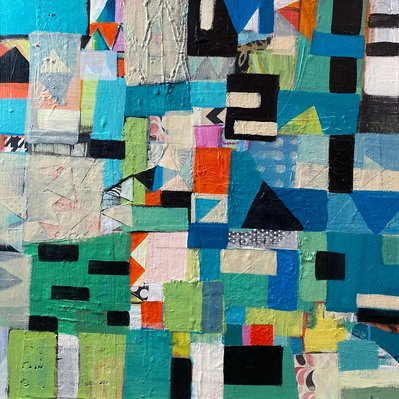 Colorful acrylic painting with geometric shapes