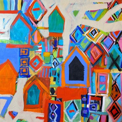 Colorful houses on canvas Acrylic painting