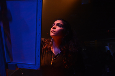 Artist Nemiye Perez during one of her performances in Paris, France.
