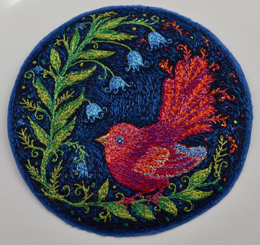 silk embroidery flowers art bird original textiles saskia
