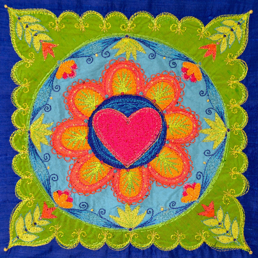 silk embroidery flowers art heart pattern original textiles saskia