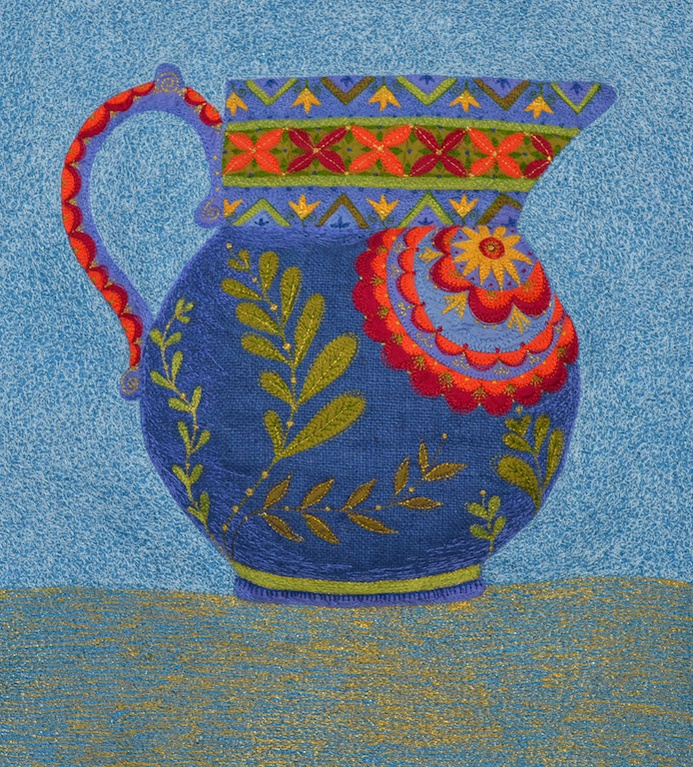 silk embroidery flowers art bird jug original textiles saskia