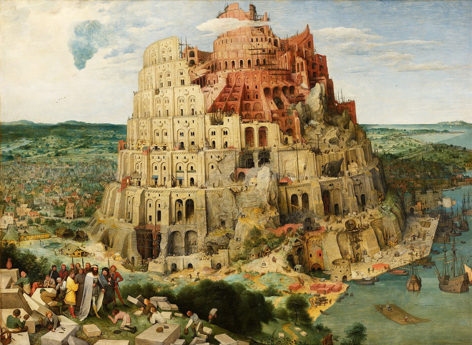 Pieter Bruegel the Elder, ‘The Tower of Babel, 1563, oil on wood panel, 114 cm × 155 cm. The Tower of Babel is an origin myth and parable in the Book of Genesis meant to explain why the world's peoples speak different languages.