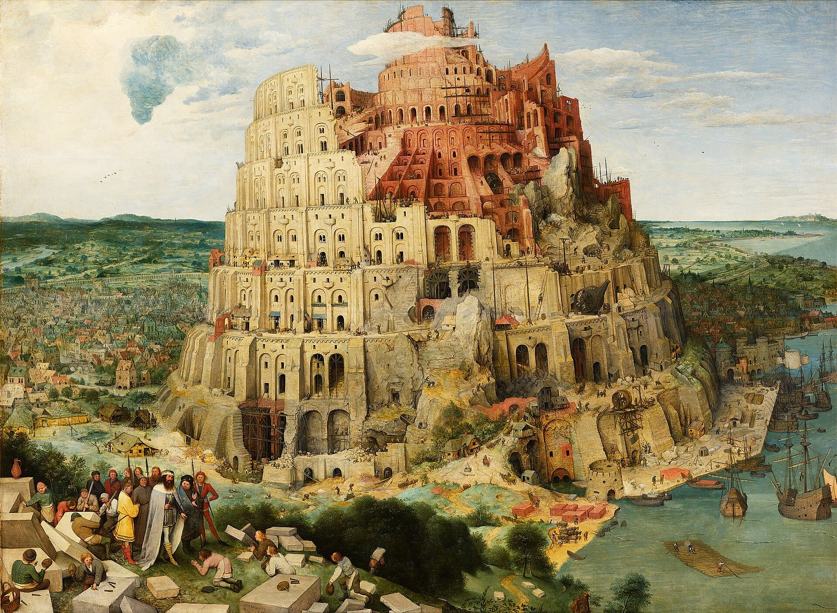 Pieter Bruegel the Elder, ‘The Tower of Babel, 1563, oil on wood panel, 114 cm × 155 cm. The Tower of Babel is an origin myth and parable in the Book of Genesis meant to explain why the world's peoples speak different languages.