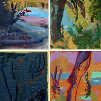 Oil painting on wood panel. Contemposrary small acrylic painting by lithuanian artist Asta Kulikauskaite Krivickiene.