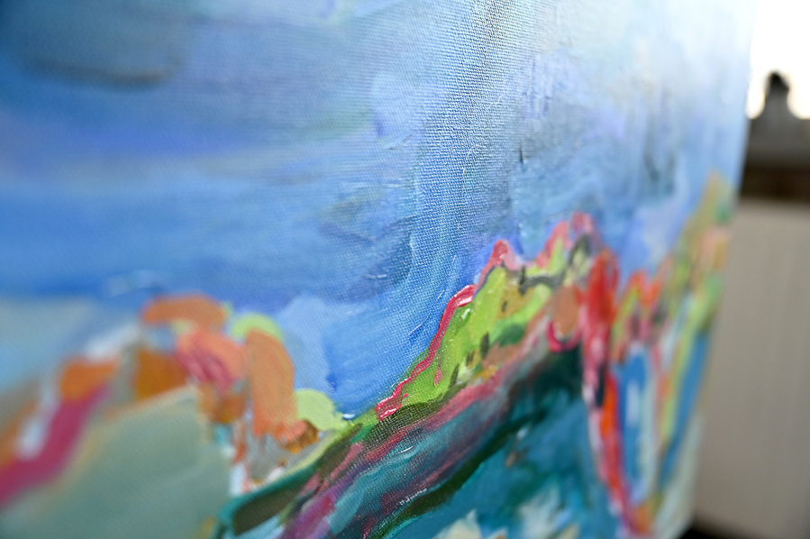 Medium size Contemporary expressionist acrylic painting on canvas by Asta Kulikauskaite Krivickiene. Detail