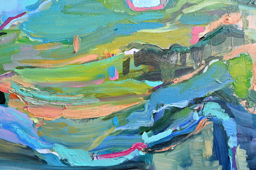 Green mountain painting on canvas, contemporary acrylic oil painting, affordable art, art gift, art collectors gift, art for sale