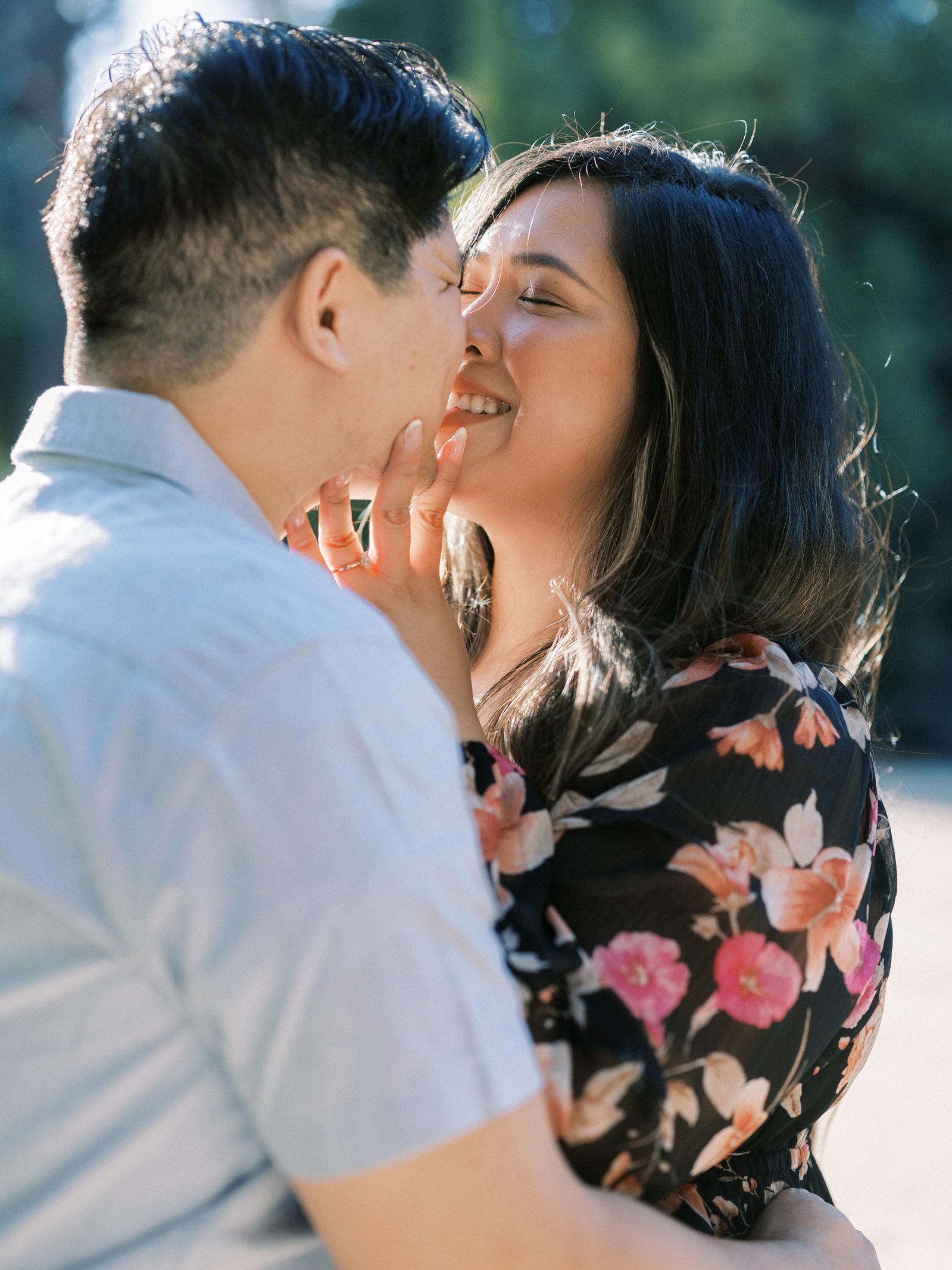 A newly engaged couple photograph their engagement session in Prospect Park Redlands California 