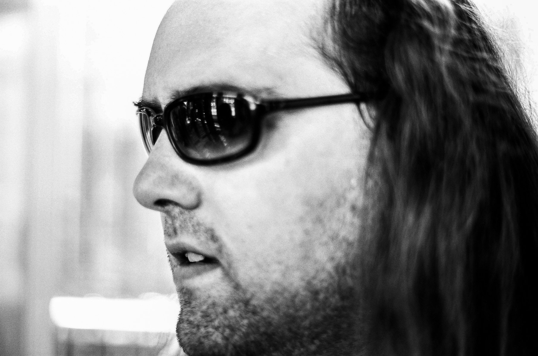 Black and white profile of a man, taken in Vienna, Austria.