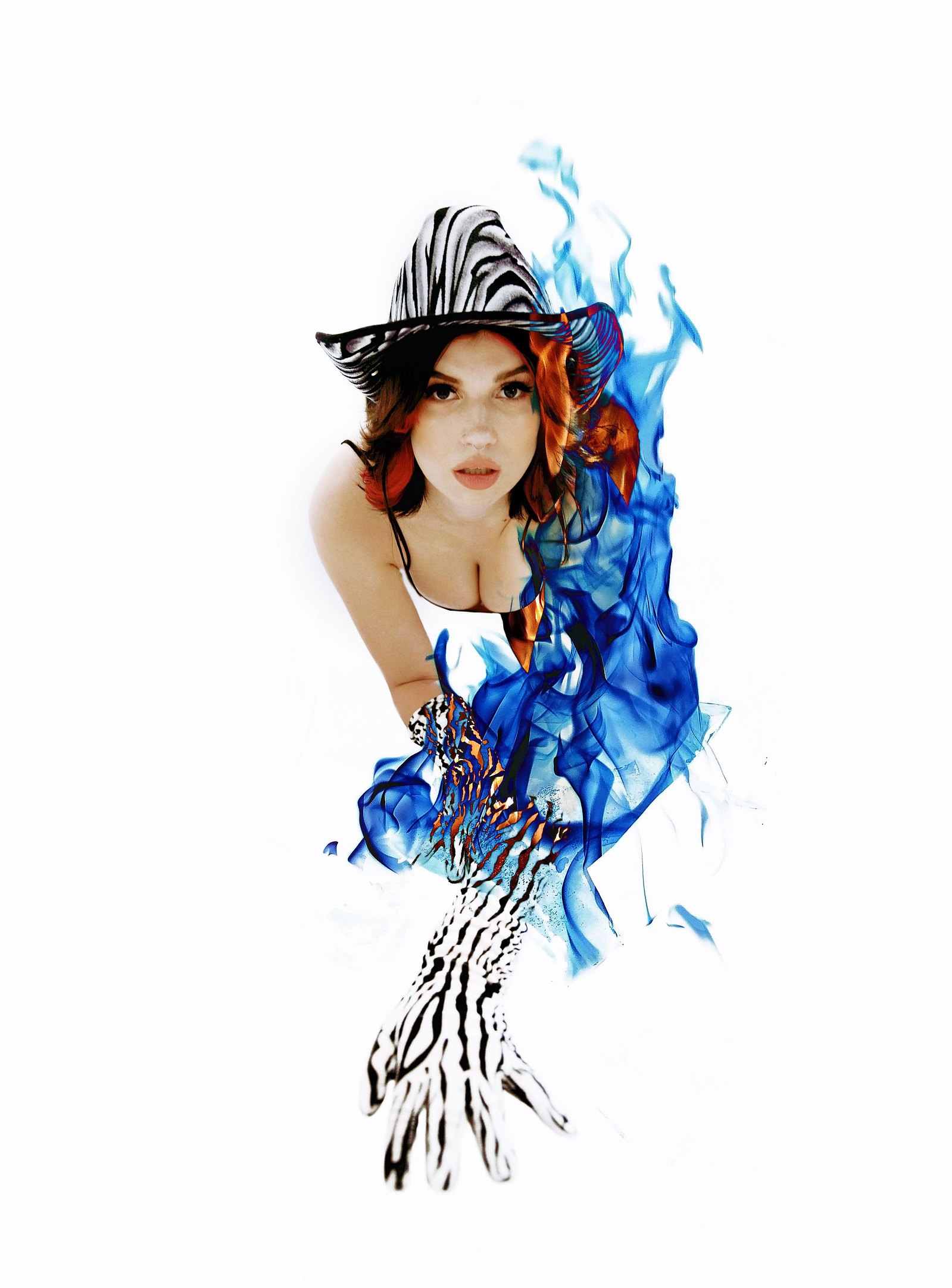 Girl on fire wit b lue flame