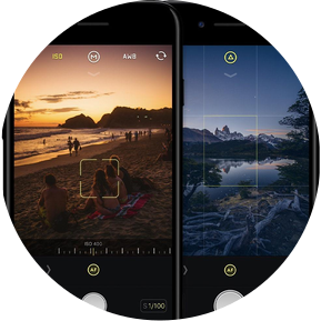 Screen image of Halide app showing the focus point and the grid. 