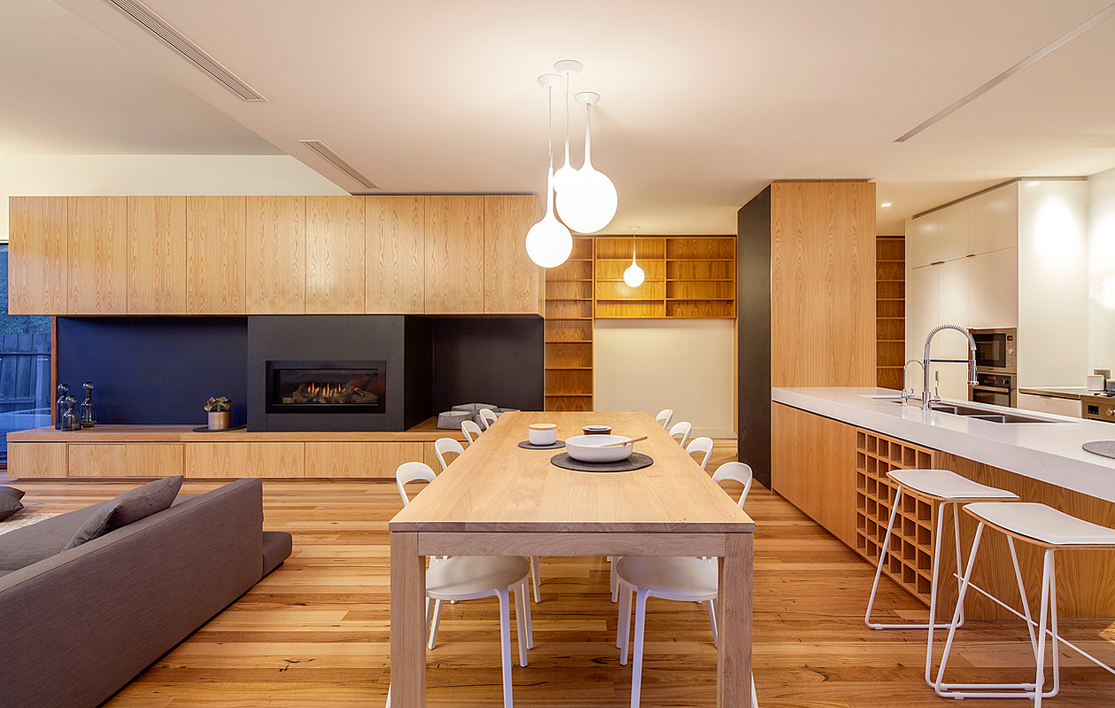 Living area cabinets and gas fireplace