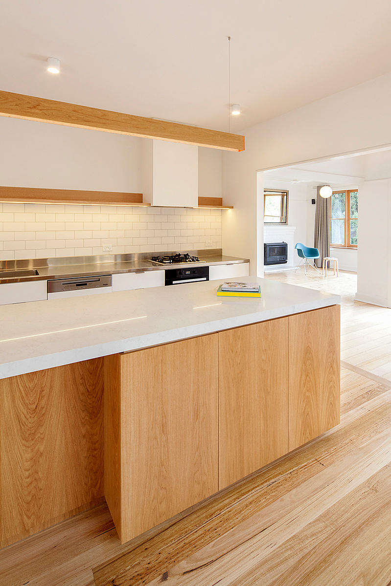 White oak veneer is used as a feature throughout this home
