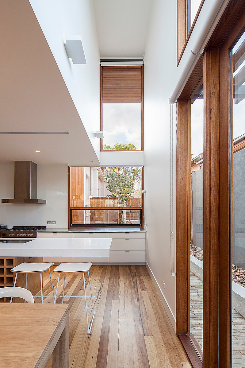 A cantilevered kitchen benchtop with void over