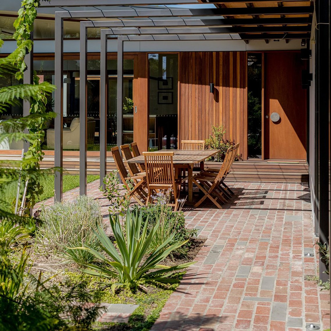 New garden link to north facing all electric house in Brunswick. Sustainable home Brunswick