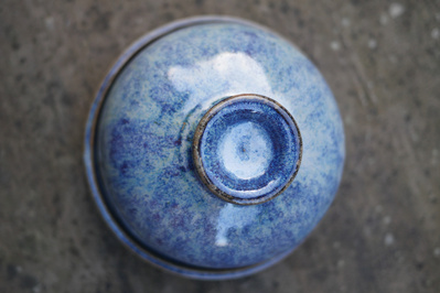 blue glazed hand crafted lidded pot