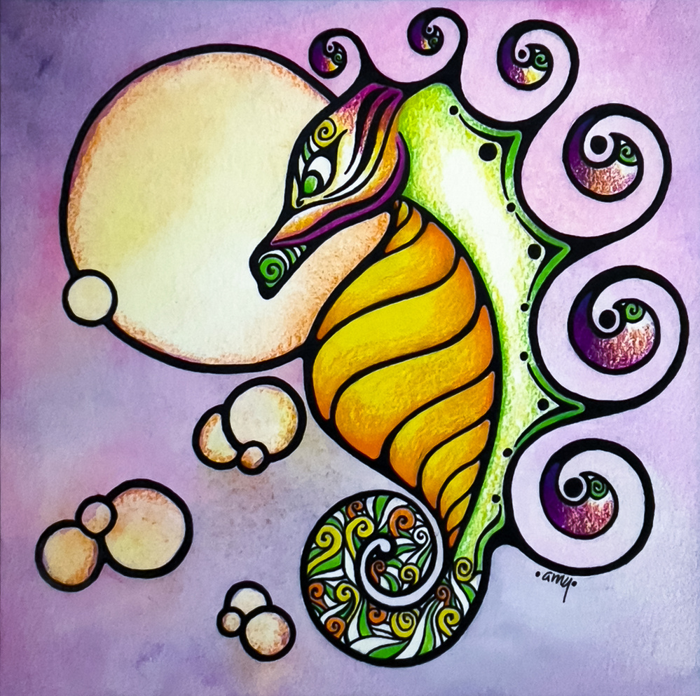 illustration, seahorse, ocean life, seascape, whimsical, nature