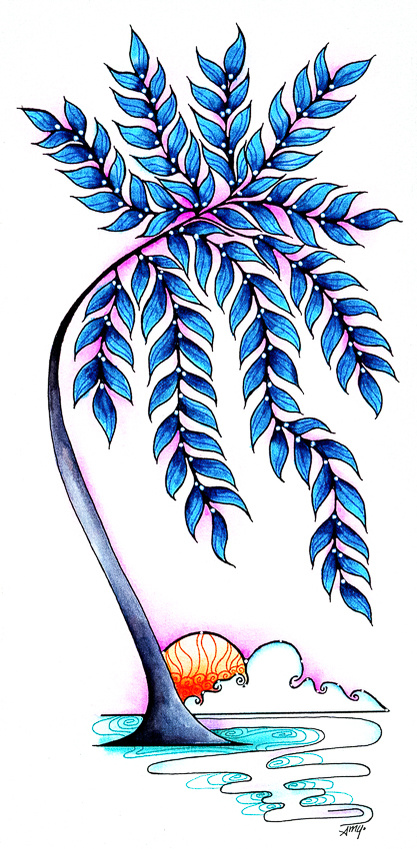illustration, colorful, studio amy, design, flowers, floral, garden, nature, trees, whimsical