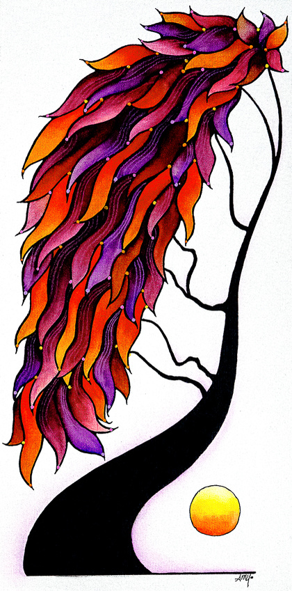 illustration, colorful, studio amy, design, flowers, floral, garden, nature, trees, whimsical
