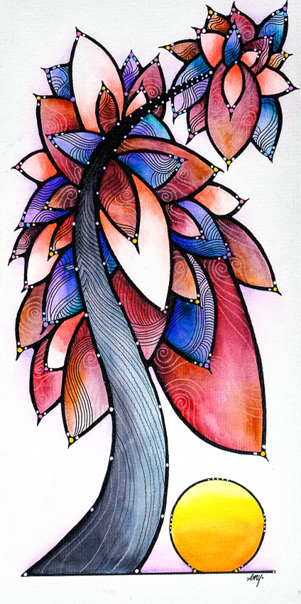 illustration, colorful, studio amy, design, flowers, floral, garden, nature, trees, whimsical