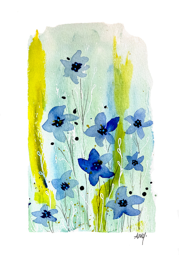 illustration, colorful, studio amy, design, nature, floral, whimsical, blue, flowers