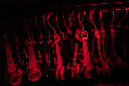 Hooks inside a slaughterhouse facility.