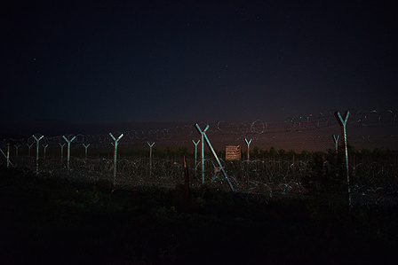 ​Barbed wire and armed guards divide the Greek territory from the

Macedonian one.