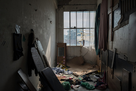 One of the rooms in an abandoned building on the outskirts of the Italian capital, taken over by hundreds of African migrants otherwise homeless.