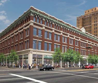 An architect’s rendering of the soon-to-be-finished Hahne & Company department store restoration. (photo courtesy L+M Development)