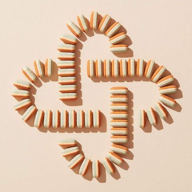 Vitamins product photography by Sally Williams. Shapes made from supplement tablets.