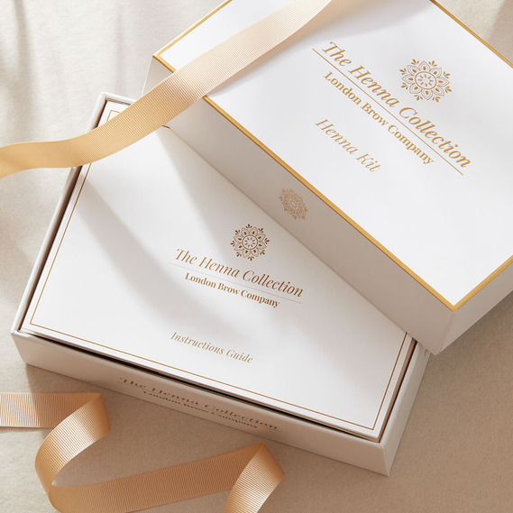 Luxury gifting image with gold ribbon around a white box