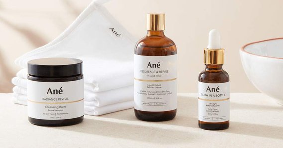 Product photography for skincare brand Ane, minimal style with neutral colours.