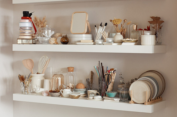Product photography studio showing props on display