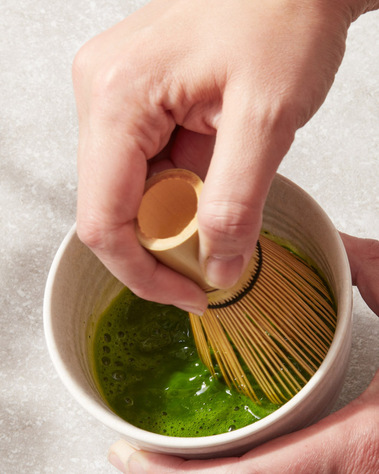 Matcha whisking in a bowl, food and drinks photography