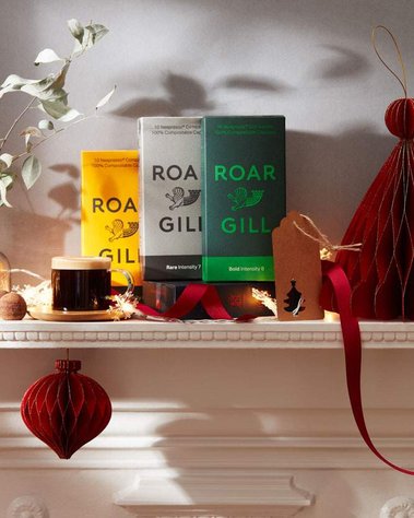 Christmas product photography for coffee capsules on a mantlepiece 