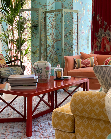 This sitting room of a house on Lake Como was designed by interior designer Thomas Daviet, based in London and Menorca