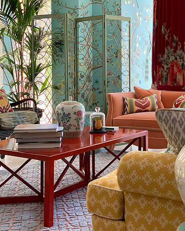 This sitting room of a house on Lake Como was designed by interior designer Thomas Daviet, based in London and Menorca
