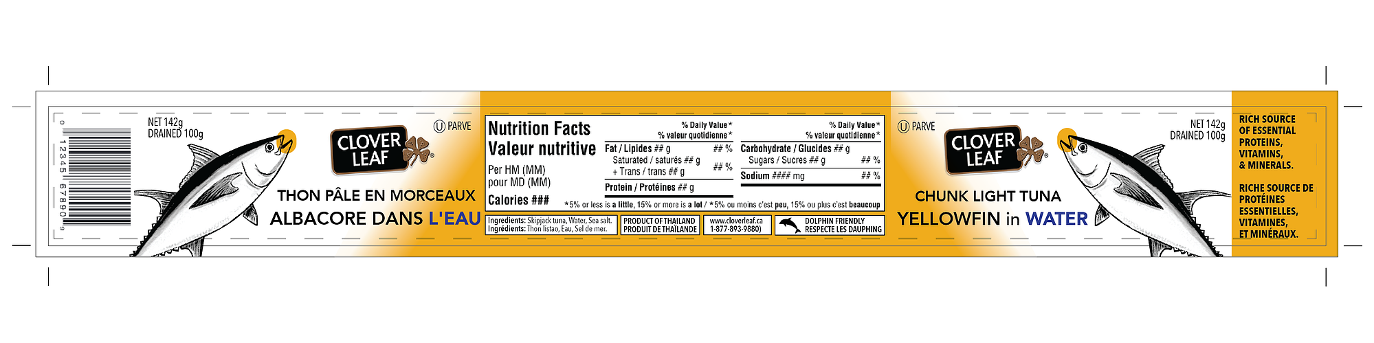 Dieline for Improved Cloverleaf Yellowfin Chunk Light Tuna SKU