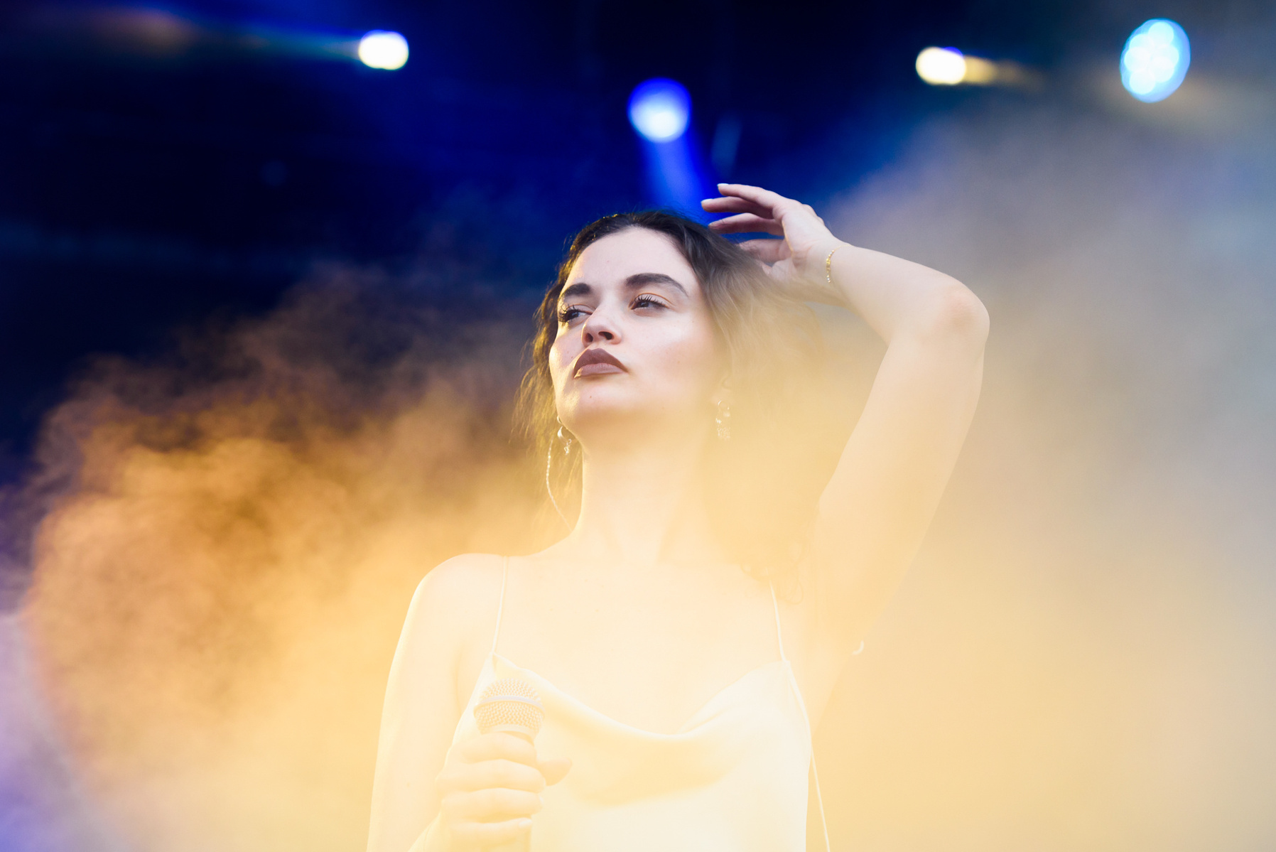 Singer Sabrina Claudio performing at Panorama Music Festival moments before being rained out