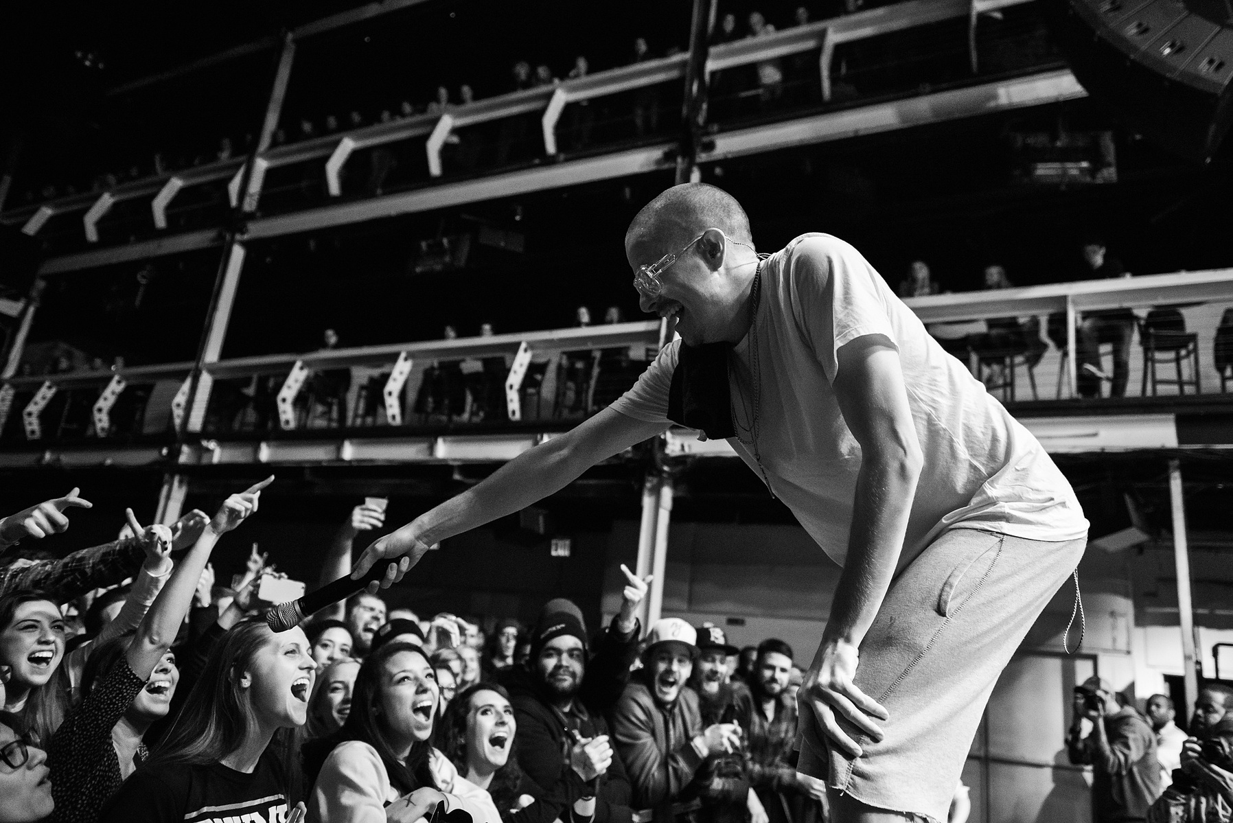 PROF reaching his mic into the crowd at Terminal 5 in NYC