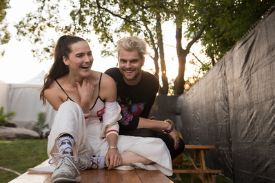 A portrait of Sofi Tukker backstage at Panorama Music Festival 2017 in NYC